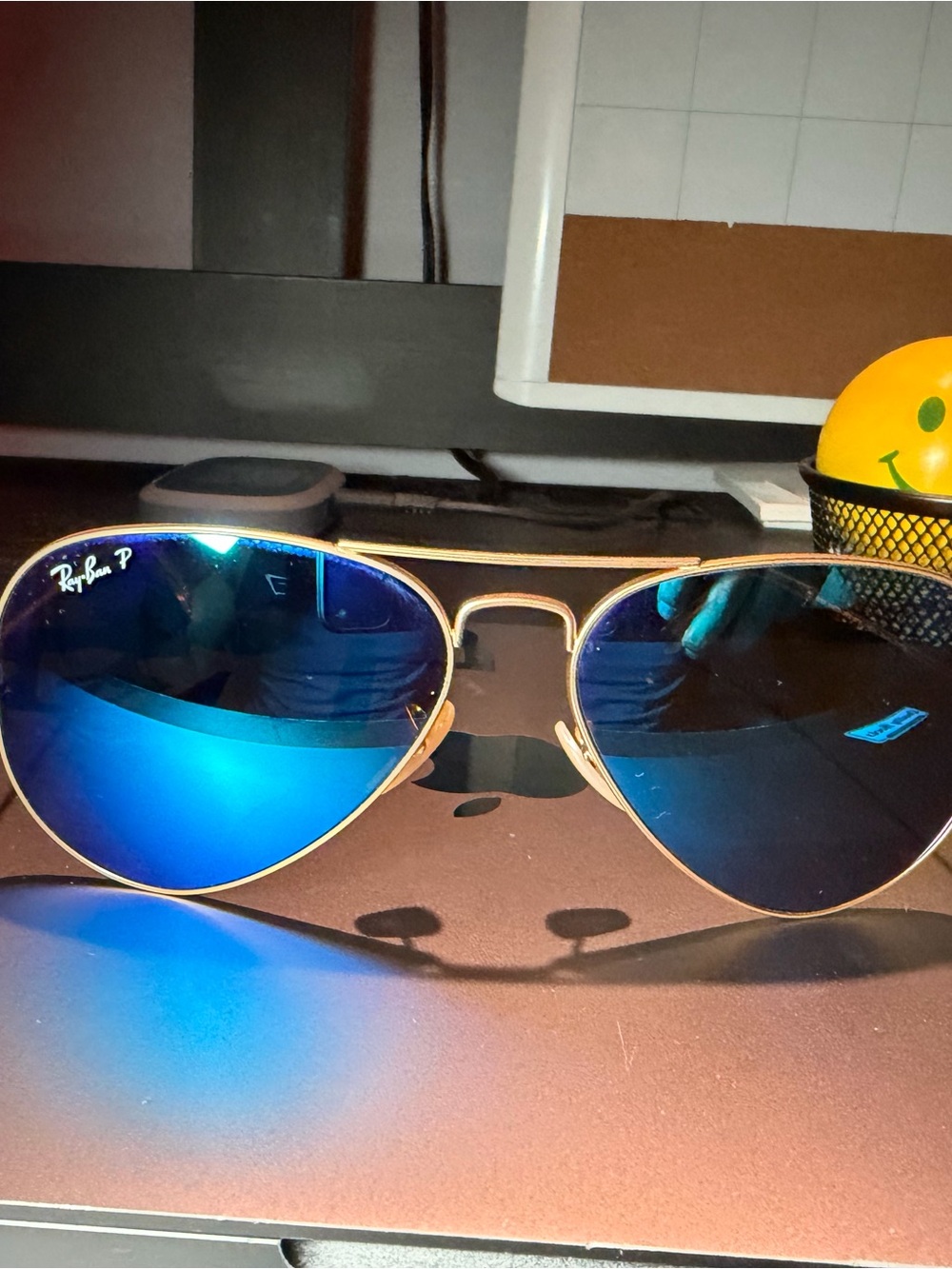 Ray-Ban Men’s Gold Frame Sunglasses with Blue Mirrored Lenses